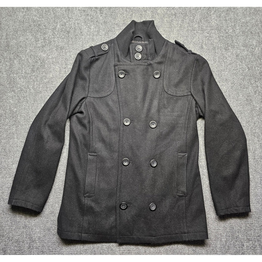 American Rag Mens Black Wool Blend Double Breasted Pea Coat Jacket Large